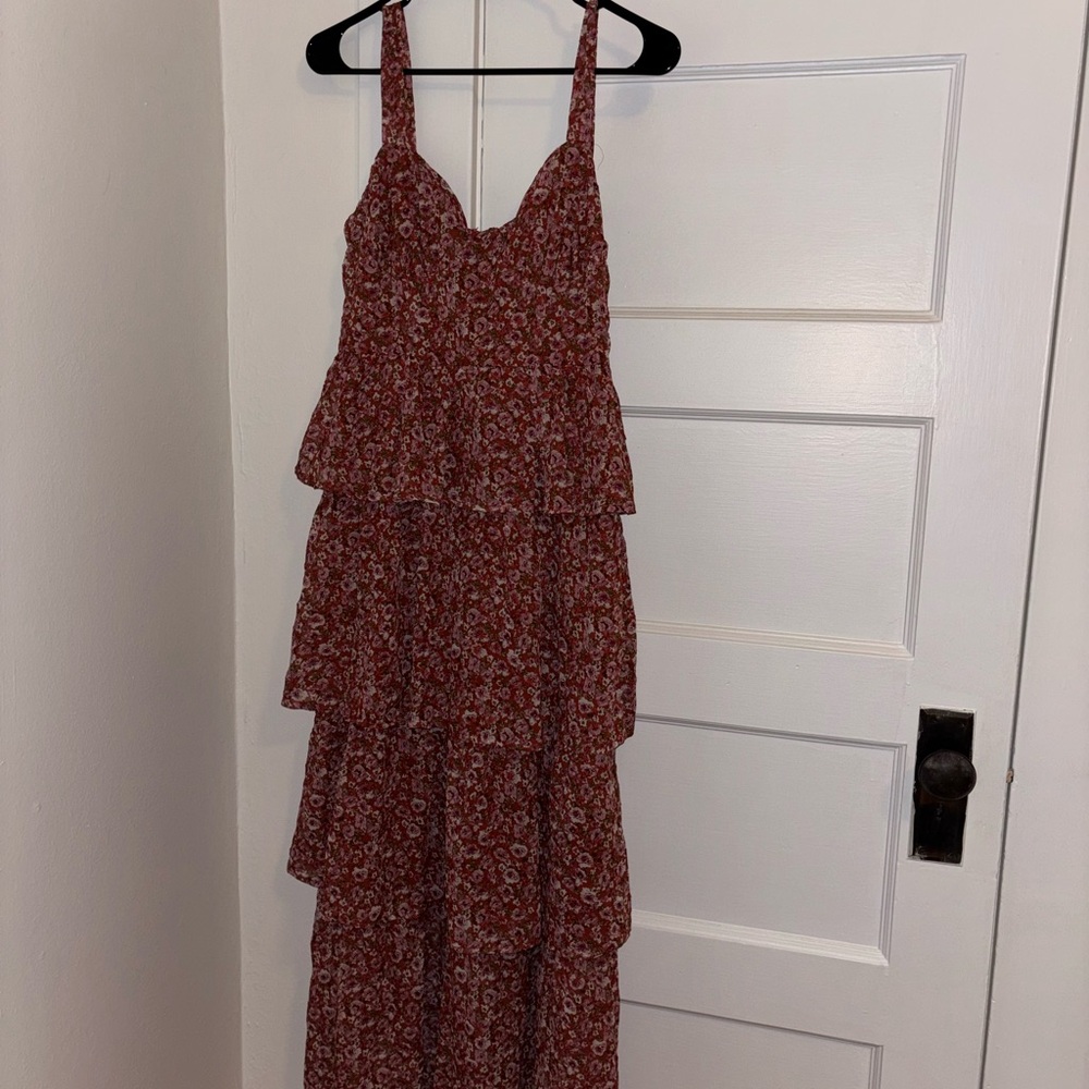 Altar’d State Floral Tiered Red Dress